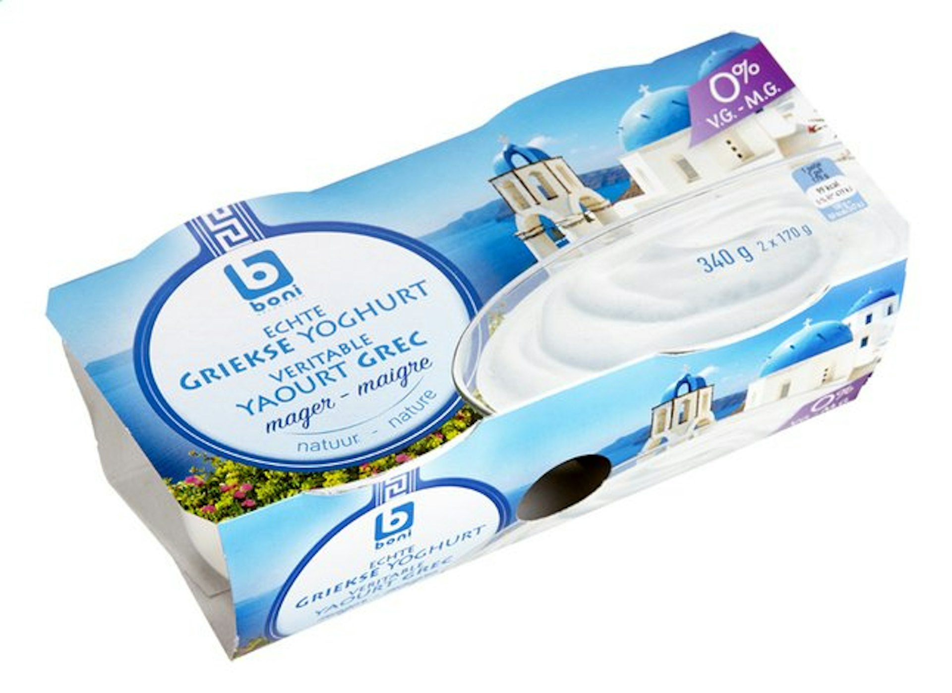 BONI Griekse yoghurt natuur 0%vg 2x170g