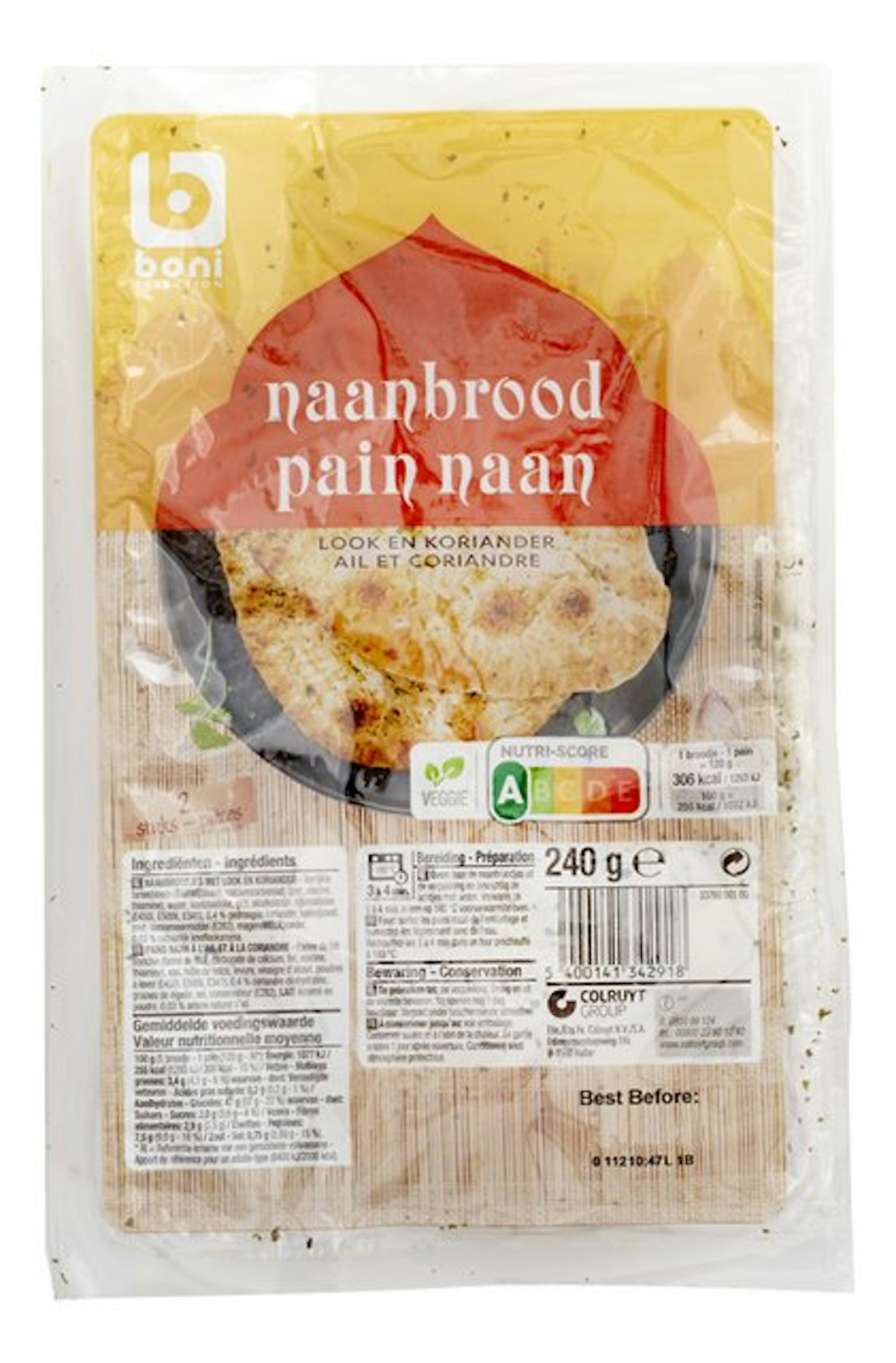 BONI naanbrood look en koriander 240g